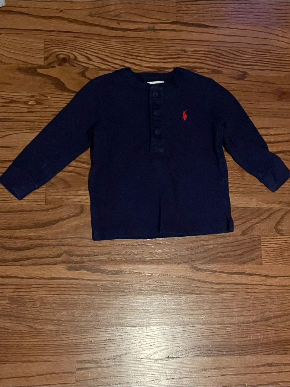 Ralph Lauren Navy Long Sleeve Henley with Red Pony Logo